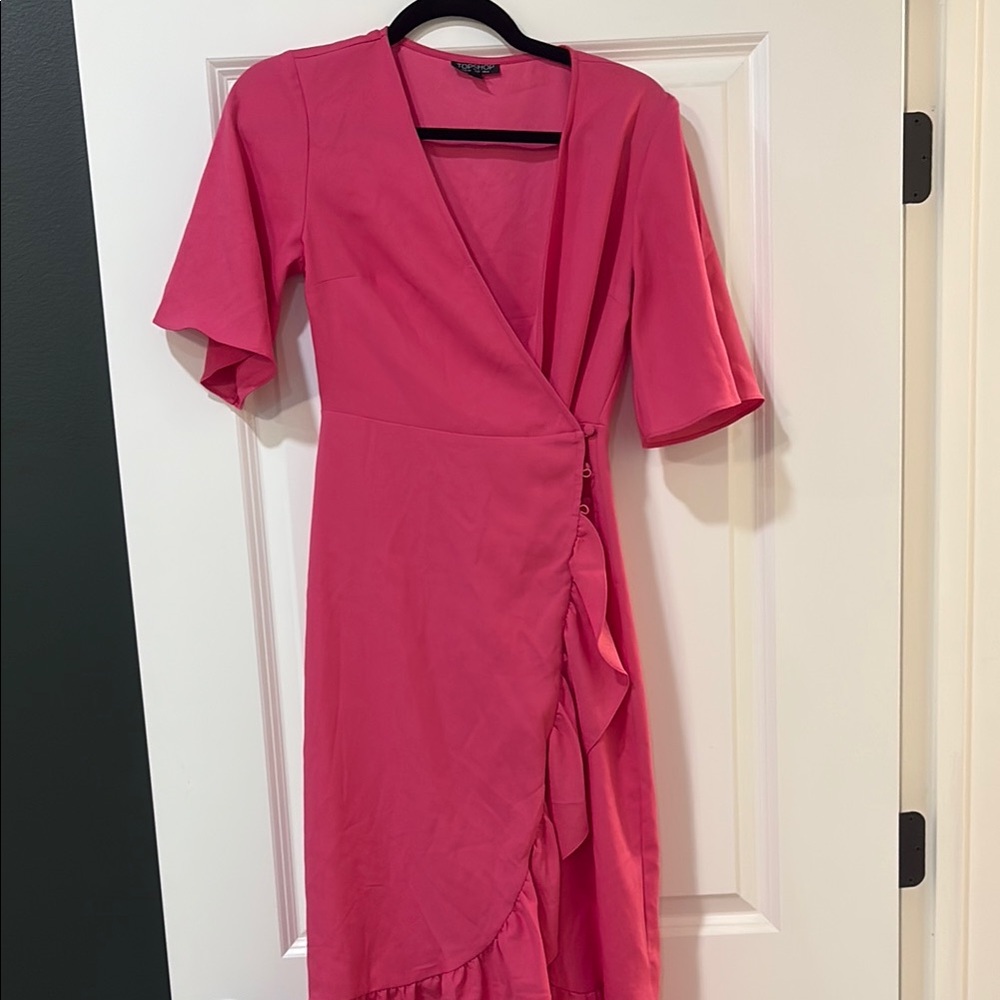 Topshop Hot Pink Wrap Dress